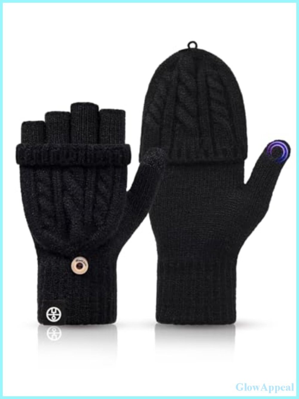 Winter Fingerless Gloves Warm Knitted Convertible Mittens Flap Touchscreen